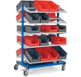 Mobile stocker 2 x 5 shelves with bins