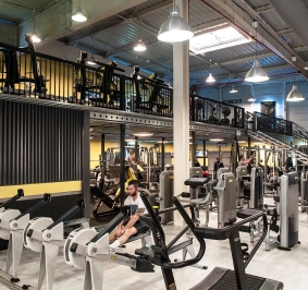 Mezzanine installed in a sports hall to create a second level
			